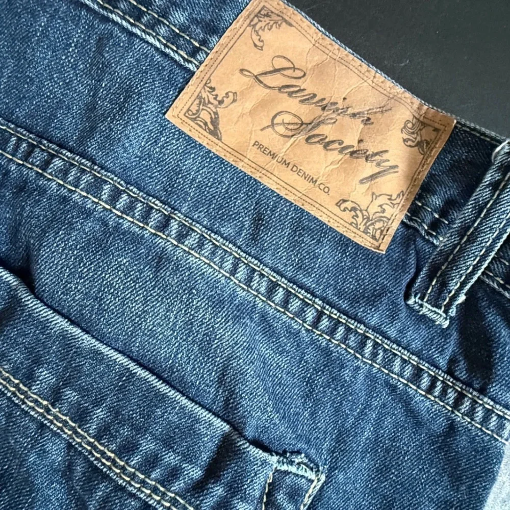 Lavish Society Mens Distressed Blue Denim Jeans 40x32 Straight Leg‎